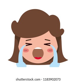 cartoon woman crying head kawaii character