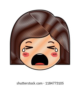 cartoon woman crying head kawaii character