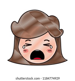 cartoon woman crying head kawaii character