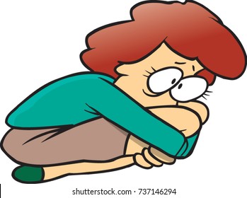 Cartoon Woman Curled Up In The Fetal Position