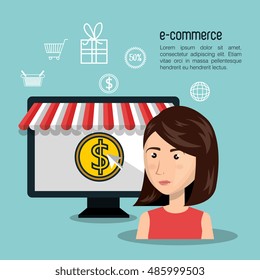 cartoon woman currency e-commerce isolated design