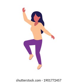 cartoon woman dancing icon over white background, colorful design, vector illustration