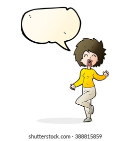 cartoon woman dancing with speech bubble