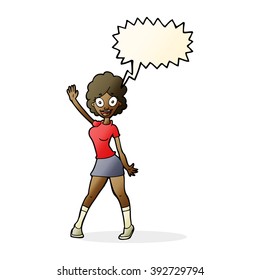 cartoon woman dancing with speech bubble