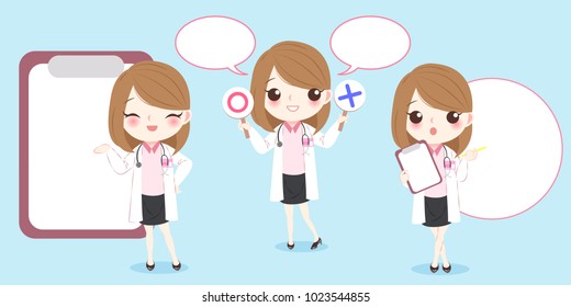 cartoon woman doctor on the blue background
