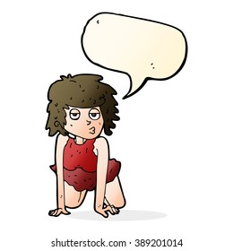 cartoon woman doing pin-up pose with speech bubble