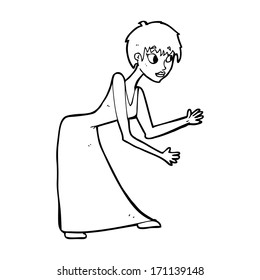 cartoon woman in dress gesturing