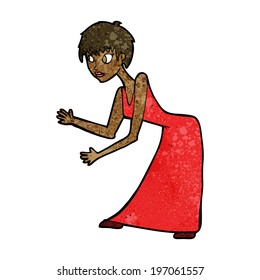 cartoon woman in dress gesturing