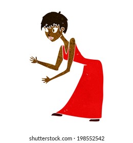 cartoon woman in dress gesturing