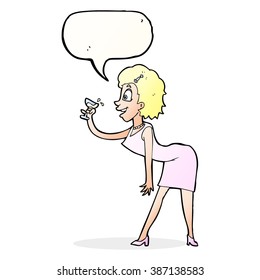 cartoon woman with drink with speech bubble