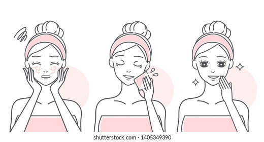 cartoon woman with dry skin problem on the white background 
