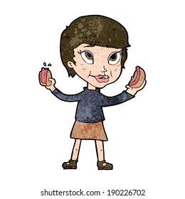 cartoon woman eating hot dogs