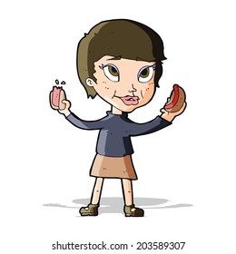 cartoon woman eating hotdogs