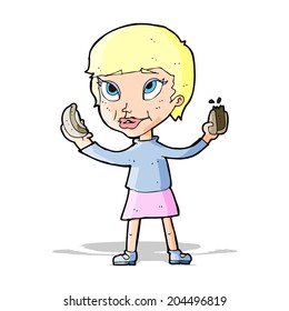 cartoon woman eating hotdogs