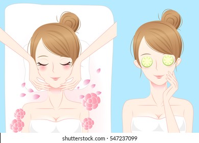 cartoon woman enjoy do spa and feel happily