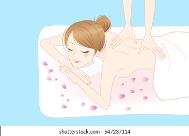 cartoon woman enjoy do spa and feel happily