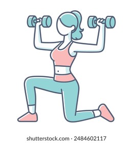 cartoon woman exercising with dumbbells vector illustration