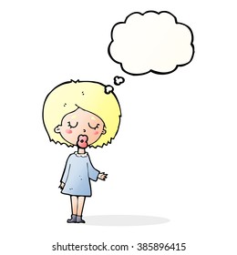 cartoon woman explaining her point with thought bubble