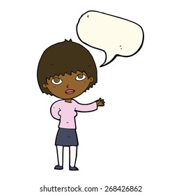 cartoon woman explaining with speech bubble