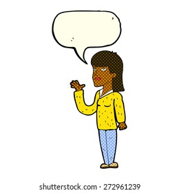 Cartoon-Frau mit Sprechblase erklärt