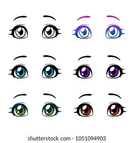 Cartoon woman eyes and eyebrows with lashes. Isolated vector illustration. Can be used for T-shirt print, poster and cards.