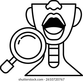 A cartoon of a woman face with a magnifying glass over her neck