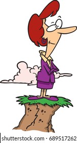 cartoon woman feeling successful on the top of a hill