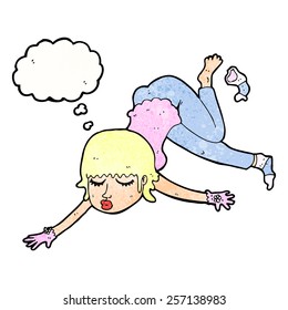 cartoon woman floating with thought bubble