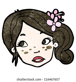cartoon woman with flower in hair