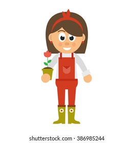 cartoon woman with flower and overalls