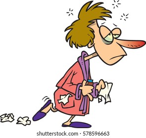 cartoon woman with the flu