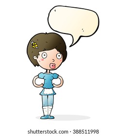cartoon woman in french maid outfit with speech bubble