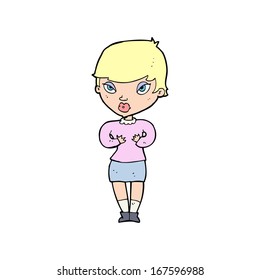 cartoon woman gesturing at self