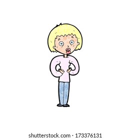 cartoon woman gesturing at self