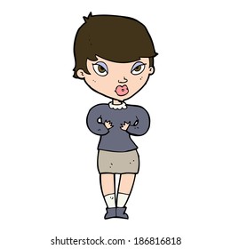 cartoon woman gesturing at self