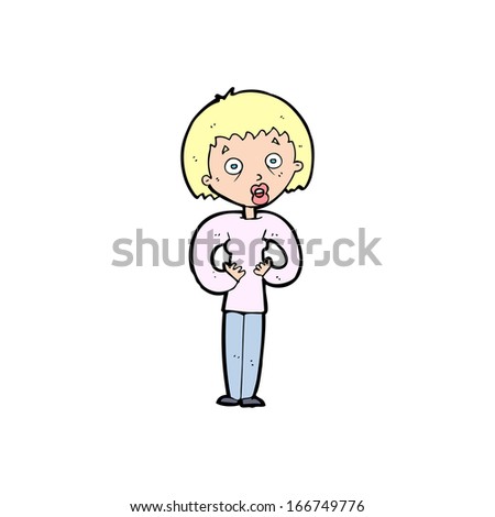 cartoon woman gesturing at self