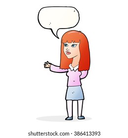 cartoon woman gesturing to show something with speech bubble