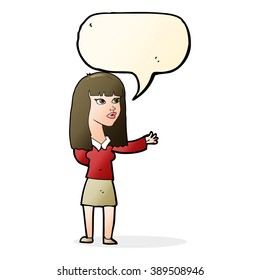 cartoon woman gesturing to show something with speech bubble