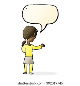 cartoon woman gesturing with speech bubble