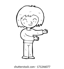 cartoon woman gesturing welcome