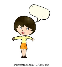 cartoon woman giving thumbs up with speech bubble