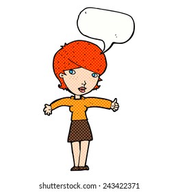 cartoon woman giving thumbs up symbol with speech bubble