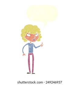 cartoon woman giving thumbs up symbol with speech bubble