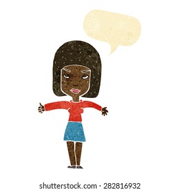 cartoon woman giving thumbs up symbol with speech bubble