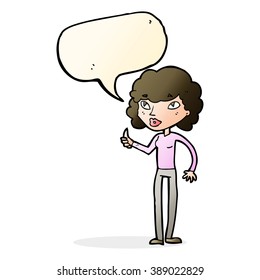 cartoon woman giving thumbs up symbol with speech bubble