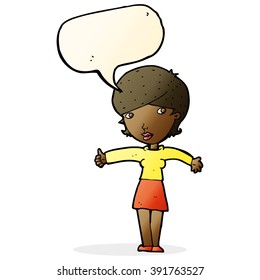 cartoon woman giving thumbs up symbol with speech bubble