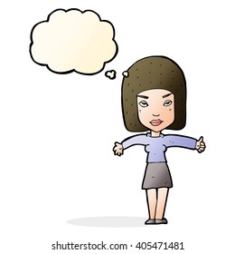 cartoon woman giving thumbs up symbol with thought bubble