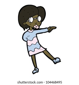 cartoon woman in glasses pointing
