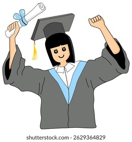 Cartoon Woman Graduate Celebrating with Diploma 