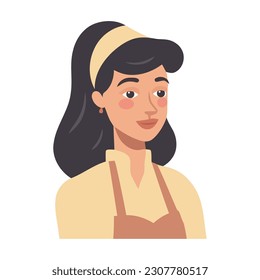 cartoon woman with hairstyle and smiling face isolated